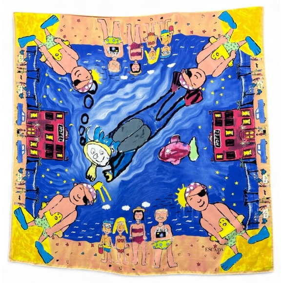 Vintage Escada Silk Scarf Beach Scuba Ocean - Picture 1 of 11